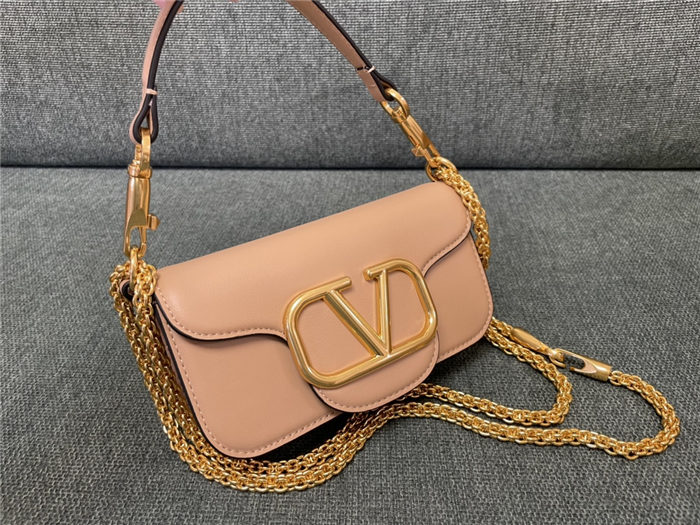 Valentino Garavani MINILOCO Crossbody Bag Calfskin Leather Beige Gold High