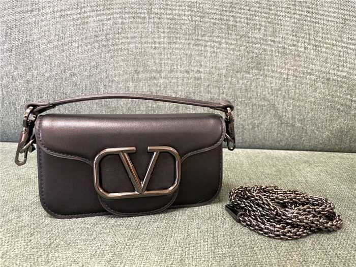 Valentino Garavani MINILOCO Crossbody Bag Calfskin Leather Black-Pewter High