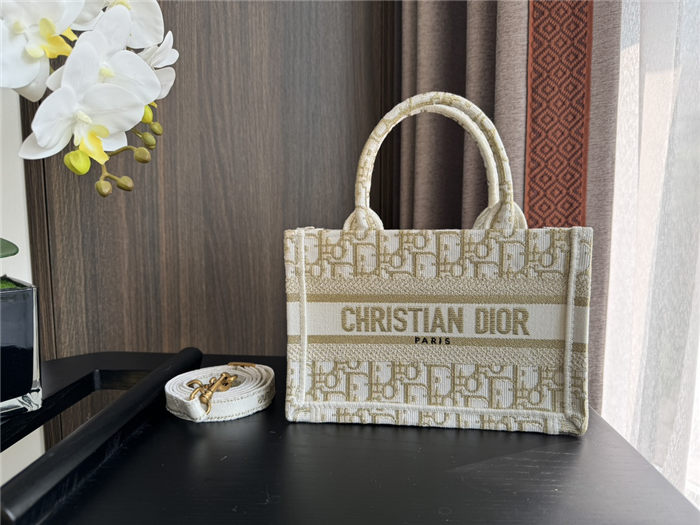 MINI Dior BOOK TOTE Dior Oblique Embroidery Gold With Strap High