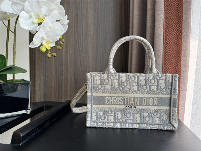 MINI Dior BOOK TOTE Dior Oblique Embroidery Grey With Strap High