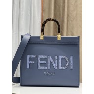 MEDIUM Fendi SUNSHINE Leather & Elaphe Shopper Blue High