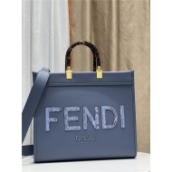 MEDIUM Fendi SUNSHINE Leather & Elaphe Shopper Blue High