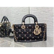 LADY D-JOY BAG MEDIUM Cannage Lambskin with Gold-Finish Butterfly Studs Black High