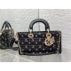 LADY D-JOY BAG MEDIUM Cannage Lambskin with Gold-Finish Butterfly Studs Black High