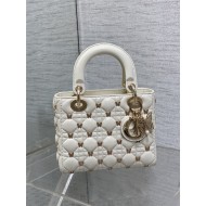 SMALL LADY BAG Cannage Lambskin with Gold-Finish Butterfly Studs White High