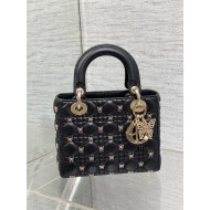 SMALL LADY BAG Cannage Lambskin with Gold-Finish Butterfly Studs Black High