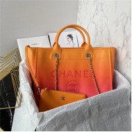 SHOPPING BAG Shaded Calfskin & Silver-Tone Metal Orange, Coral & Pink High