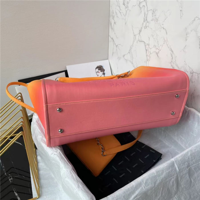 SHOPPING BAG Shaded Calfskin & Silver-Tone Metal Orange, Coral & Pink High