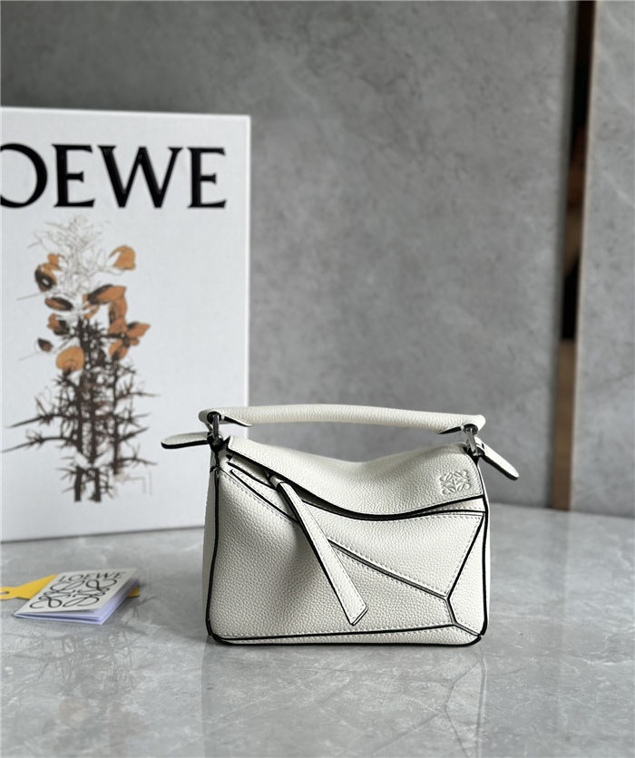 Mini Puzzle bag in soft grained calfskin White High