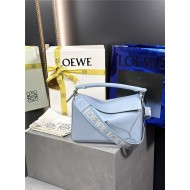 Small Puzzle bag in satin calfskin with jacquard strap Sky Blue High