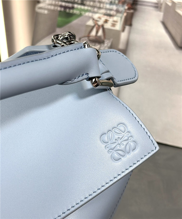 Small Puzzle bag in satin calfskin with jacquard strap Sky Blue High