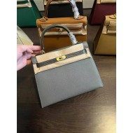 Hermes Kelly 25/28cm Sellier Bag Epsom and Crocodile Leather Silver/Gold Metal In Gris Meyer WAX High