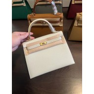 Hermes Kelly 25/28cm Sellier Bag Epsom and Crocodile Leather Silver/Gold Metal In Craie WAX High