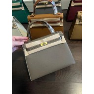 Hermes Kelly 25/28cm Sellier Bag Epsom and Crocodile Leather Silver/Gold Metal In Etoupe WAX High