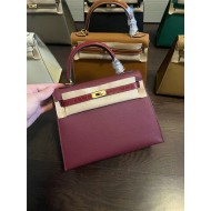 Hermes Kelly 25/28cm Sellier Bag Epsom and Crocodile Leather Silver/Gold Metal In Bordeaux WAX High