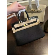 Hermes Birkin Touch 25/30cm Bag Togo and Crocodile Leather In Black WAX High