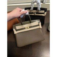 Hermes Birkin Touch 25/30cm Bag Togo and Crocodile Leather In Etoupe WAX High