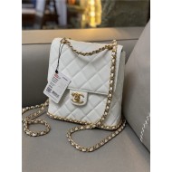 Chanel CHAIN BACKPACK Grained Calfskin & Gold-Tone Metal AS4490 White A