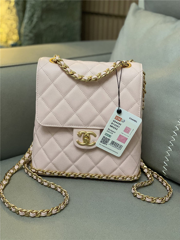 Chanel CHAIN BACKPACK Grained Calfskin & Gold-Tone Metal AS4490 Pink A