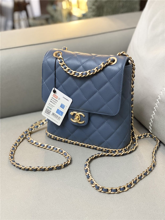 Chanel CHAIN BACKPACK Grained Calfskin & Gold-Tone Metal AS4490 Blue A