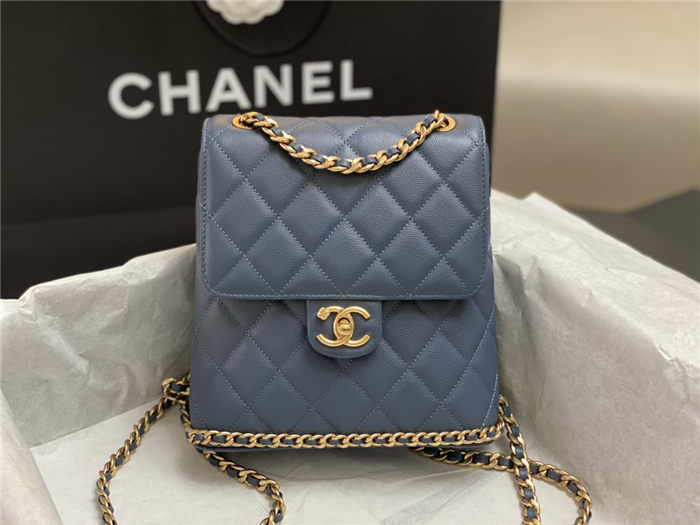 Chanel CHAIN BACKPACK Grained Calfskin & Gold-Tone Metal AS4490 Blue A