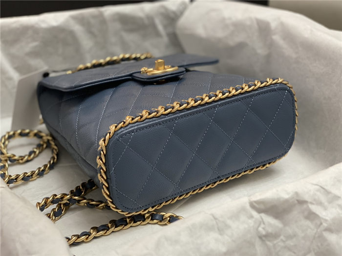 Chanel CHAIN BACKPACK Grained Calfskin & Gold-Tone Metal AS4490 Blue A