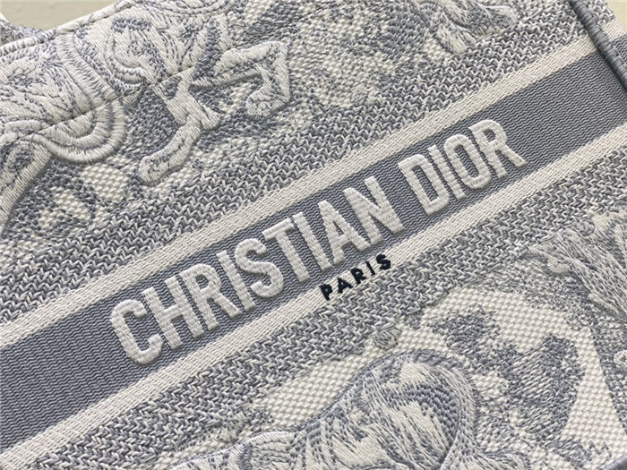 SMALL Dior BOOK TOTE Toile de Jouy Embroidery Grey High