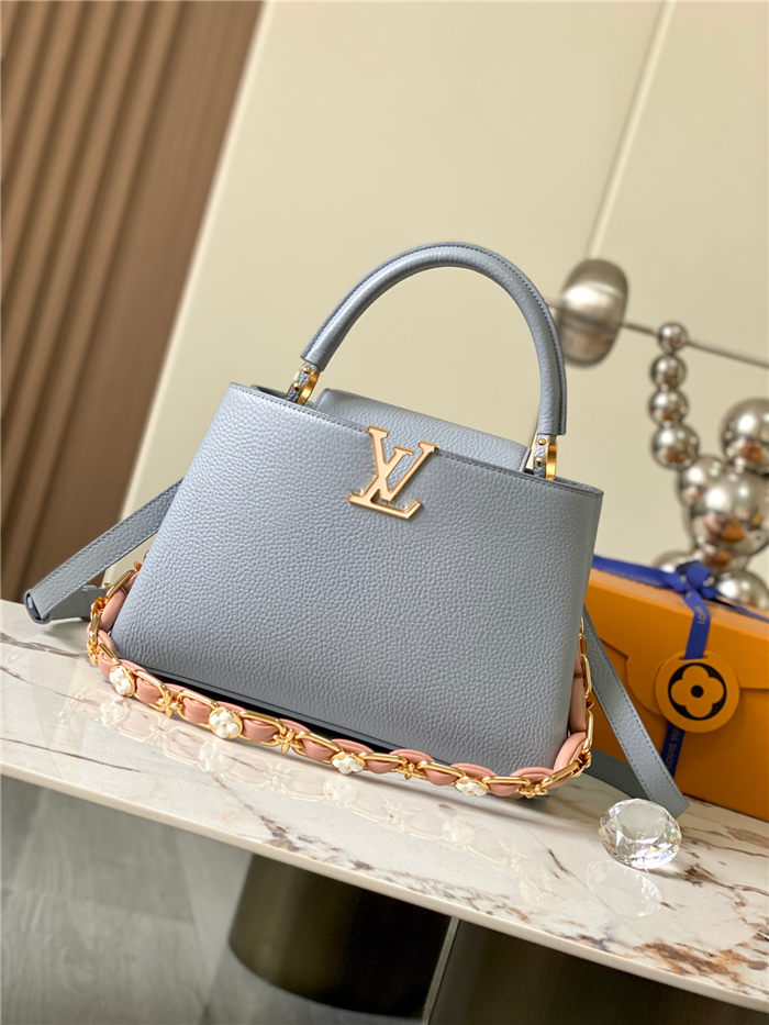 Louis Vuitton Capucines MM Bag Taurillon Leather M23199 Grey Blue High