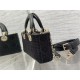 LADY D-JOY BAG SMALL Cannage Cotton with Micropearl Embroidery Black High