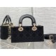 LADY D-JOY BAG SMALL Cannage Cotton with Micropearl Embroidery Black High