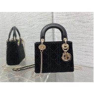 MINI LADY Dior BAG Cannage Cotton with Micropearl Embroidery Black High