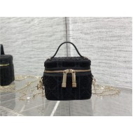 Micro Lady Dior VANITY CASE Cannage Cotton with Micropearl Embroidery Black High