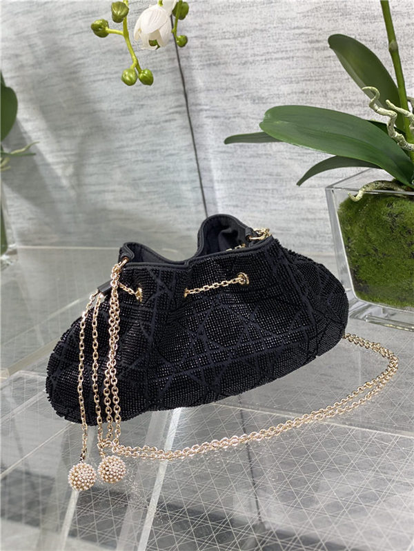 Dior DREAM BUCKET BAG Cannage Cotton with Micropearl Embroidery Black High