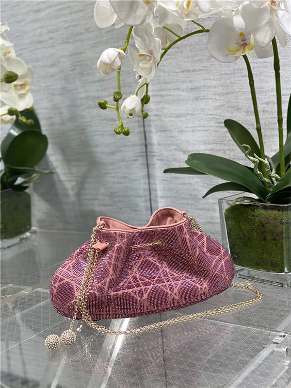 Dior DREAM BUCKET BAG Cannage Cotton with Micropearl Embroidery Pink High