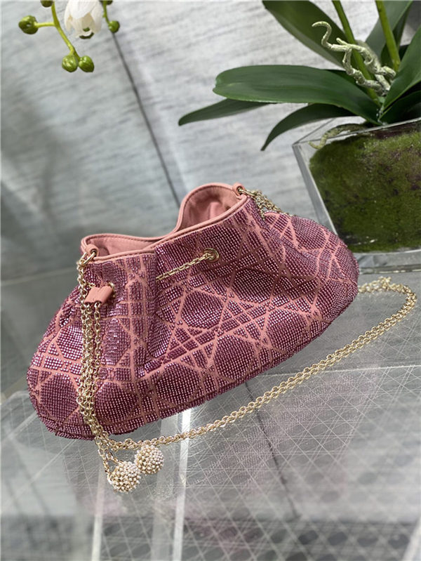 Dior DREAM BUCKET BAG Cannage Cotton with Micropearl Embroidery Pink High