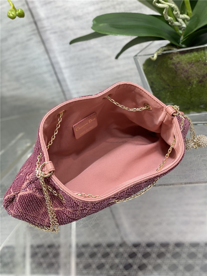 Dior DREAM BUCKET BAG Cannage Cotton with Micropearl Embroidery Pink High