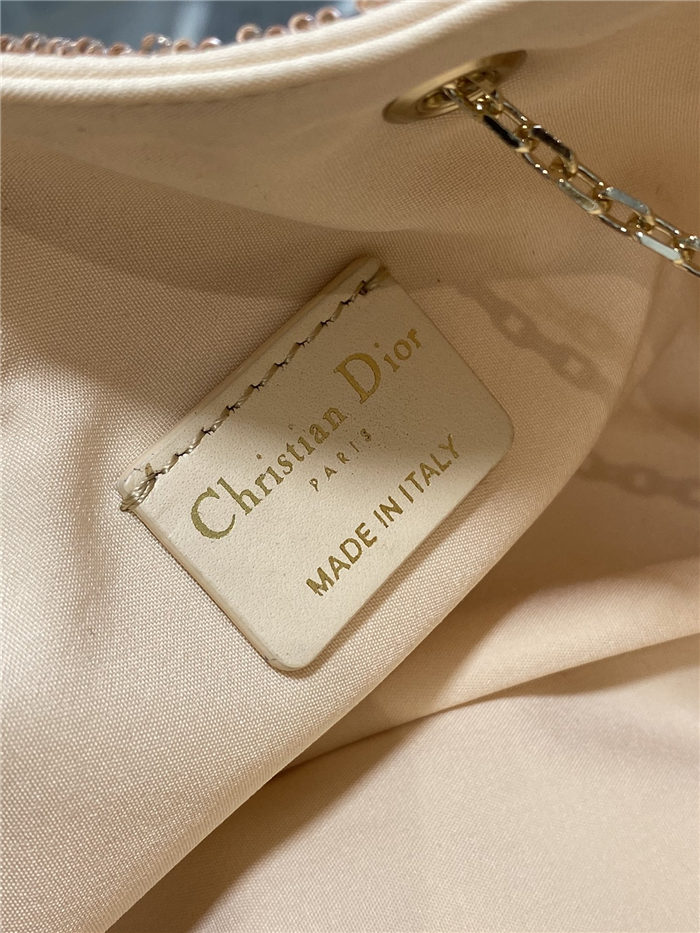 Dior DREAM BUCKET BAG Cannage Cotton with Micropearl Embroidery Beige High