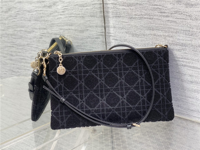 Dior DREAM POUCH Cannage Cotton with Micropearl Embroidery Black High