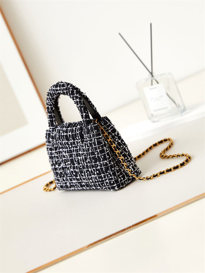 Chanel MINI SHOPPING BAG AS4416 Cotton Tweed & Gold-Tone Metal Black High