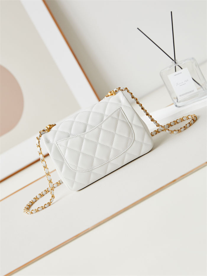 Chanel MINI FLAP BAG AS4384 Lambskin & Gold-Tone Metal White High