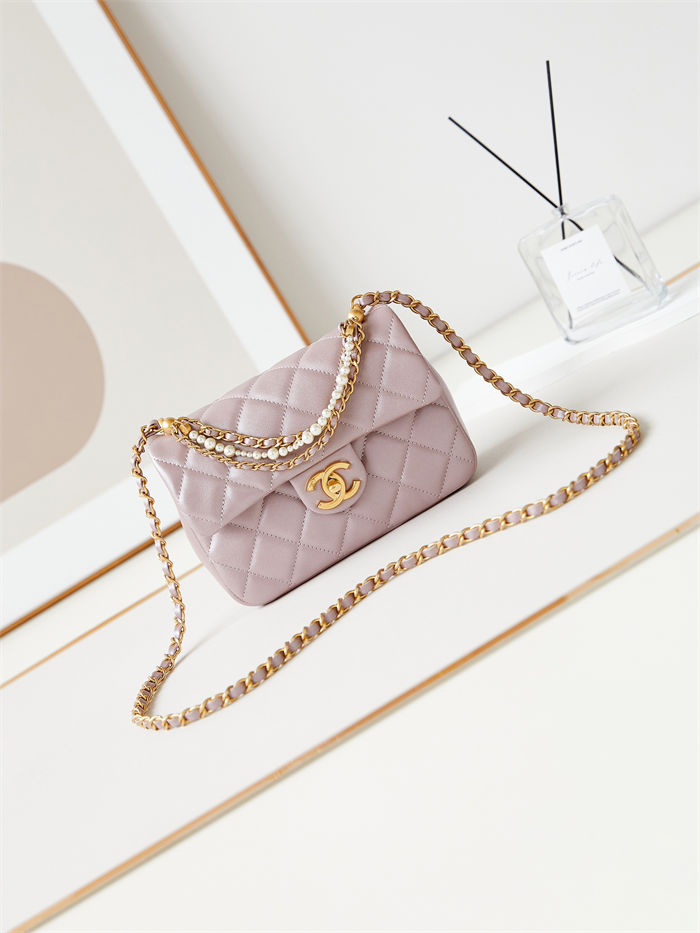 Chanel MINI FLAP BAG AS4384 Lambskin & Gold-Tone Metal Pink High