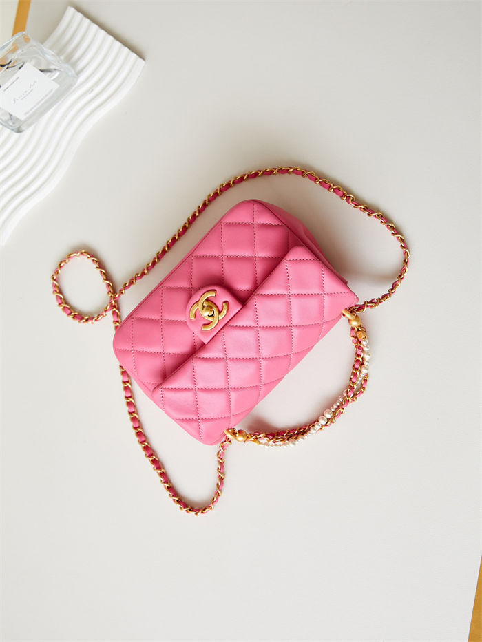 Chanel MINI FLAP BAG AS4384 Lambskin & Gold-Tone Metal Pink High