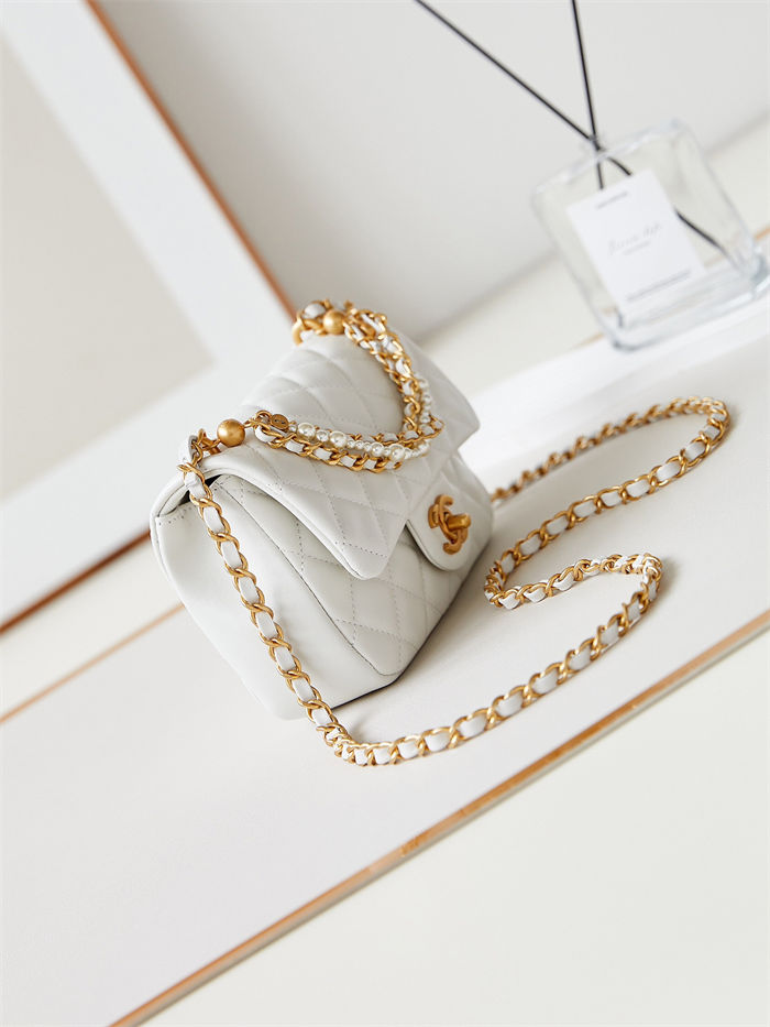 Chanel MINI FLAP BAG AS4385 Lambskin & Gold-Tone Metal White High