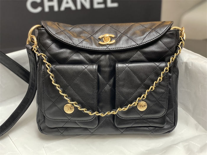 Chanel Hobo handbag AS4743 Shiny calfskin & gold-tone metal Black High