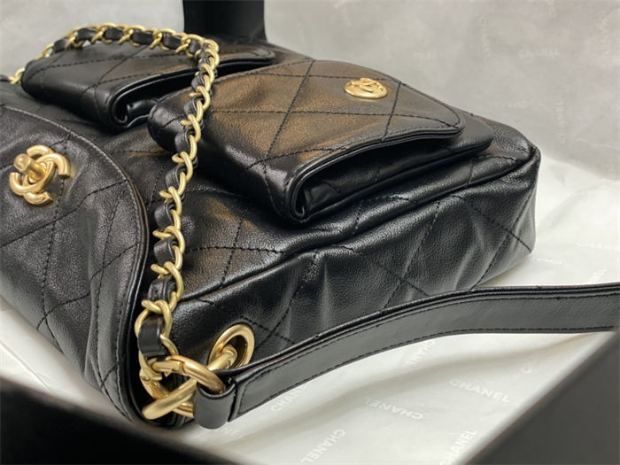 Chanel Hobo handbag AS4743 Shiny calfskin & gold-tone metal Black High