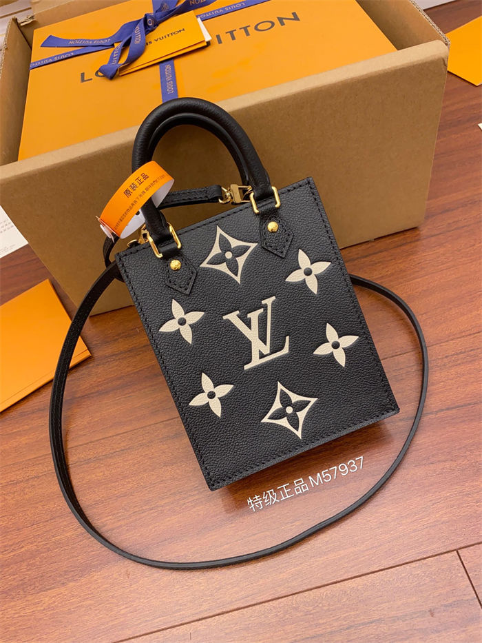 Louis Vuitton PETIT SAC PLAT Monogram Empreinte embossed supple grained cowhide leather Black M57937 Top