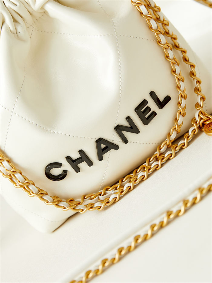 Chanel 22 MINI HANDBAG Shiny Calfskin White & Gold-Tone Metal AS3980 High