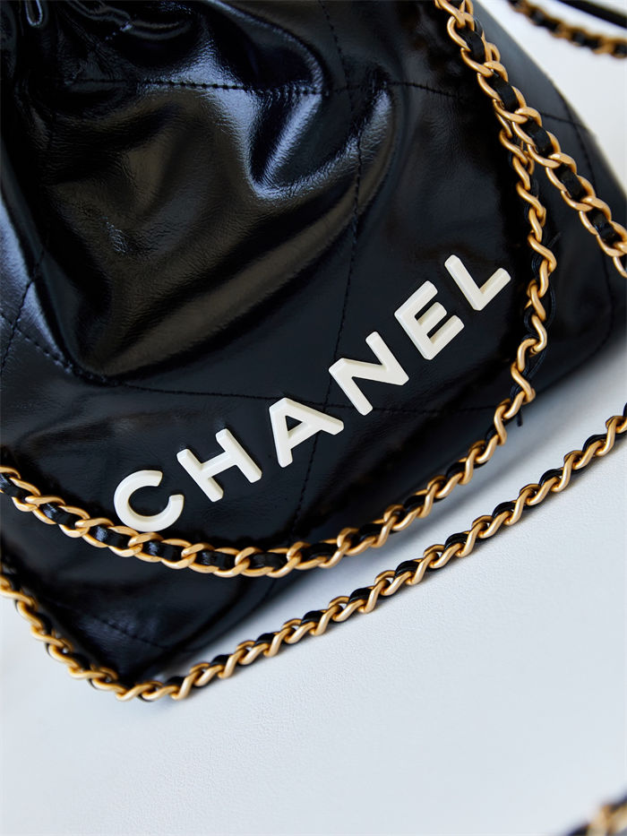 Chanel 22 MINI HANDBAG Shiny Calfskin Black & Gold-Tone Metal AS3980 High