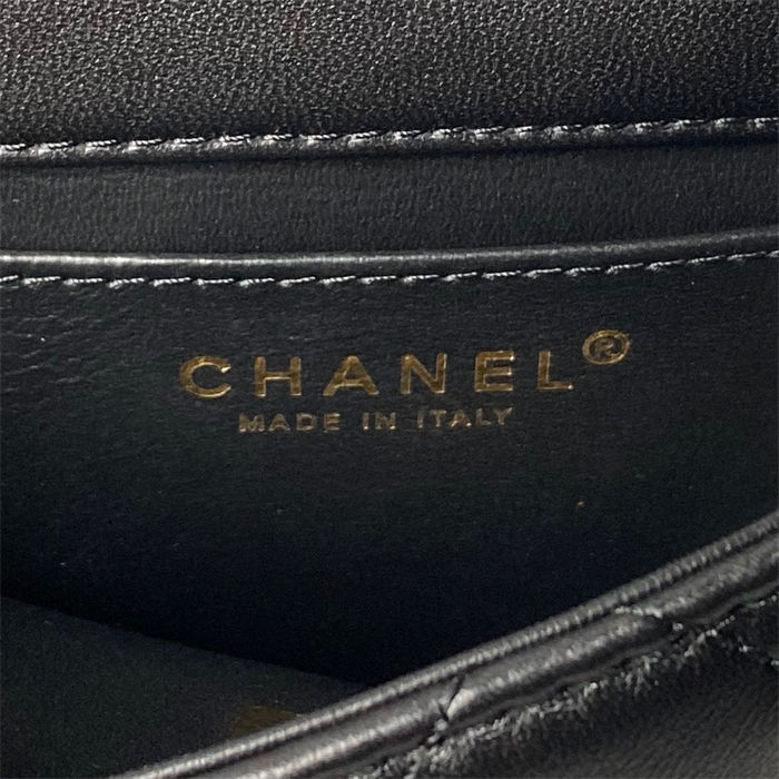 Chanel MINI FLAP BAG WITH TOP HANDLE AS4847 Lambskin, Resin & Gold-Tone Metal Black A