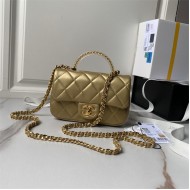 Chanel MINI FLAP BAG WITH TOP HANDLE AS4847 Lambskin, Resin & Gold-Tone Metal Gold A